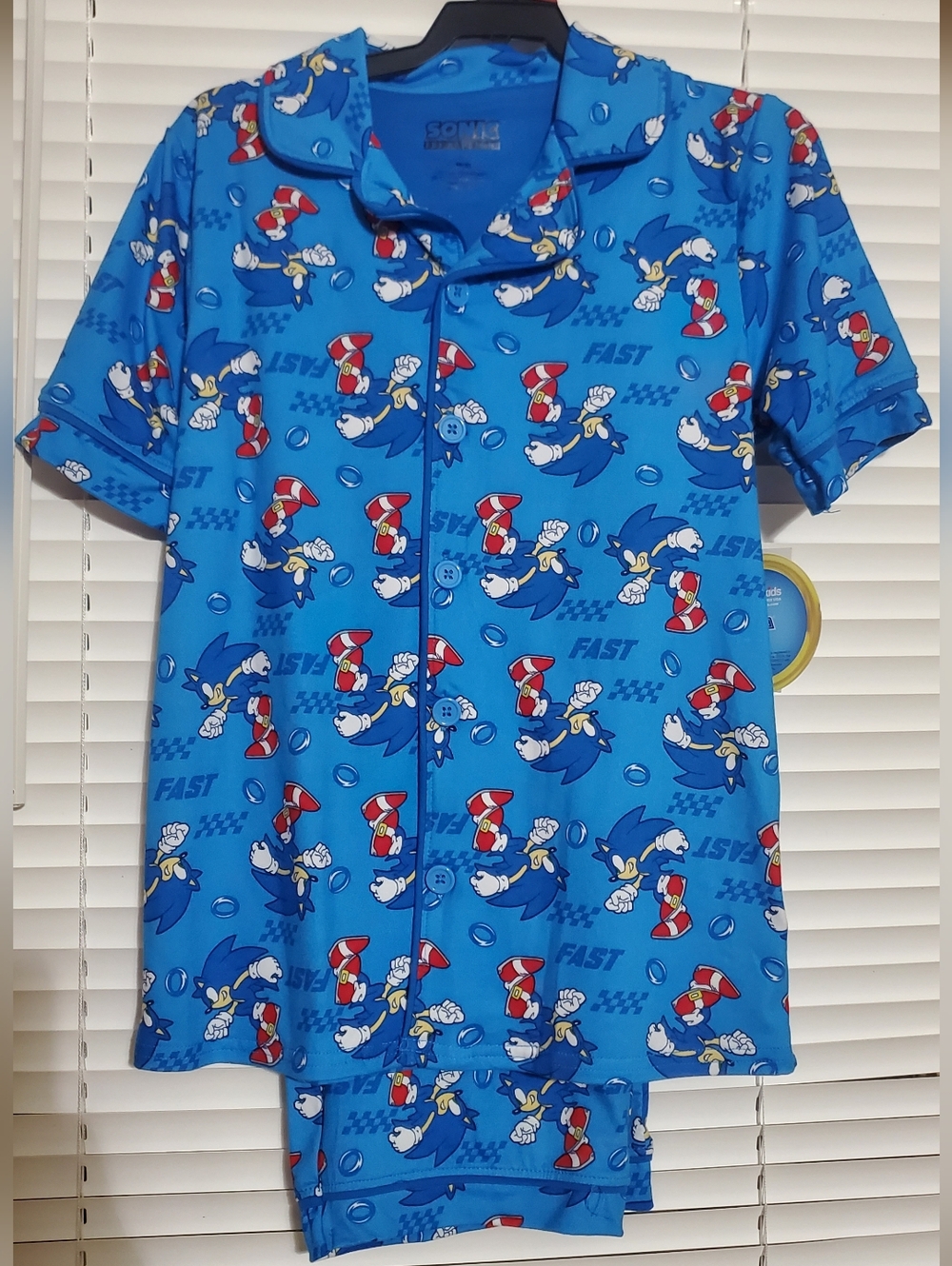 NWT, Flame Res., Button-Up Sonic The Hedgehog Kids' Short Sleeve/Pant Pajama Set